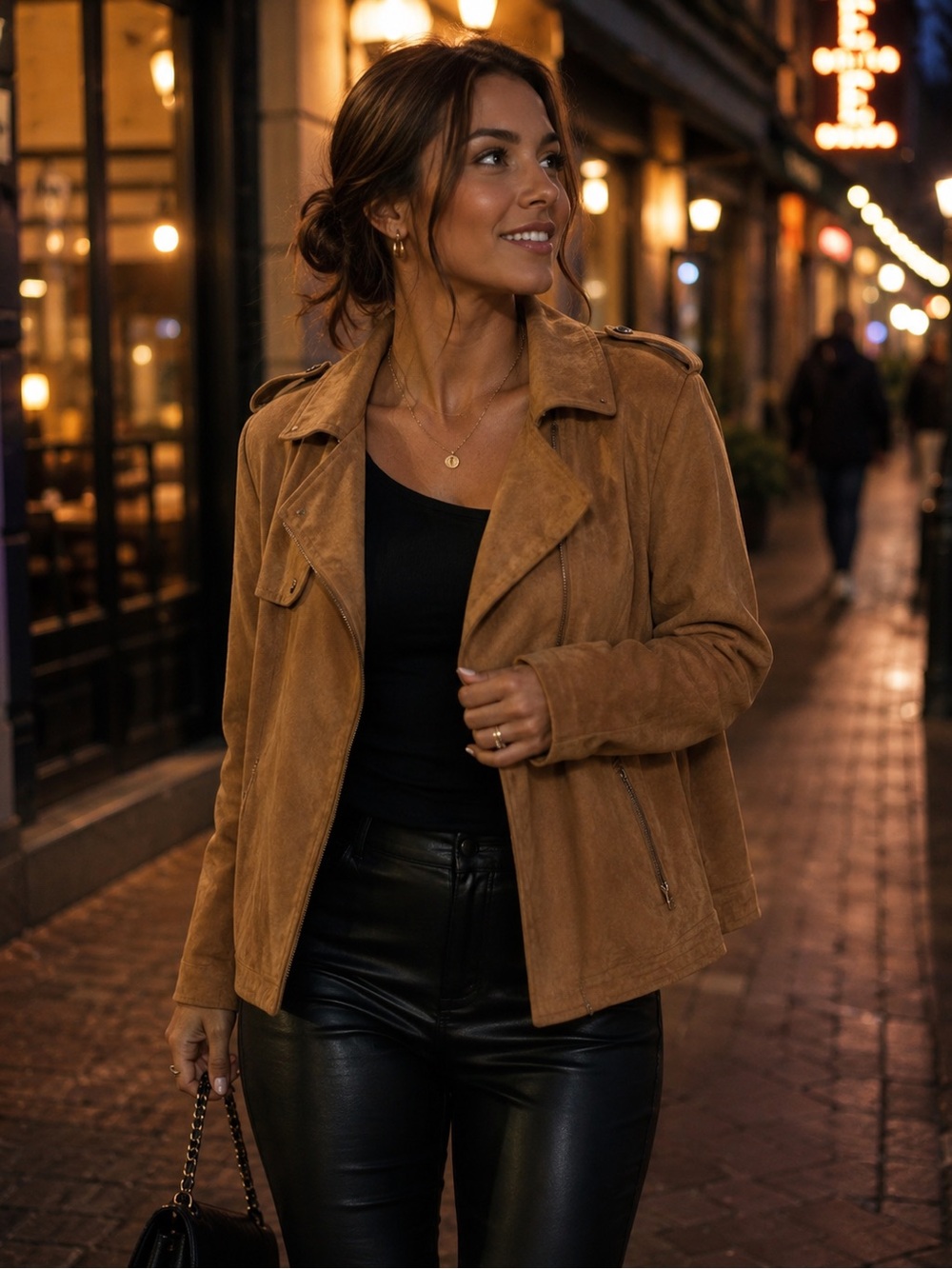 Vintage Philosophy Suede Moto Jacket in Cognac Brown